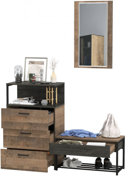 Трувор Прихожая 196, цвет дуб гранж песочный/интра, ШхГхВ 146х37х195 см., универсальная сборка