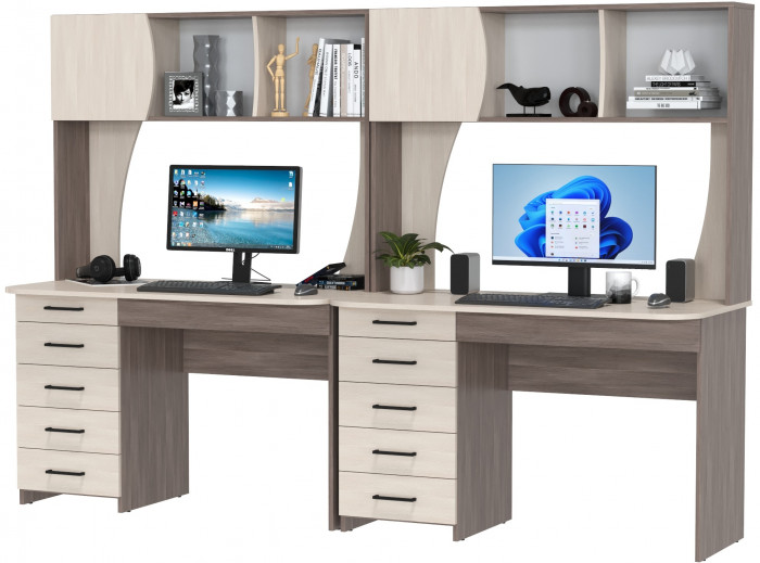 Два стола рабочих 6-0606бод.тем/св Сигма, цвет бодега тёмный/бодега светлый, ШхГхВ 241х60,5х166 см., НЕ универсальная сборка