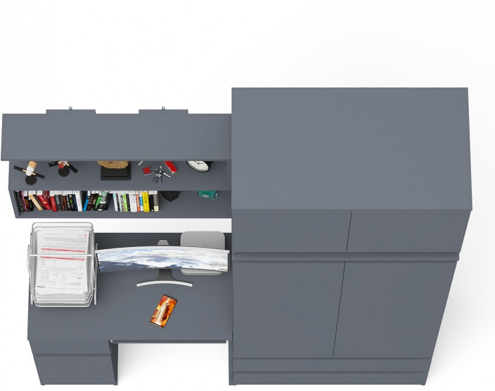 Мори Стол компьютерный МС-1 левый + Шкаф МШ900.1 + Антресоль МА900.1 + Полка 900, цвет графит, ШхГхВ 180,4х50,4х234,2 см., НЕ универс. сб.