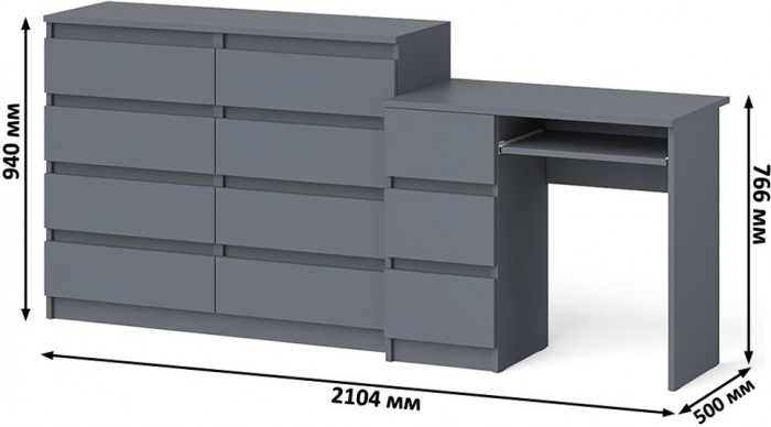 Мори Стол компьютерный МС-6 левый + Комод МК1200.8, цвет графит, ШхГхВ 210,4х50х94 см., выдвижные ящики слева, НЕ универсальная сборка