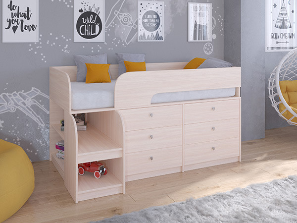 Кровать чердак Астра 9 V3 Дуб молочный/Дуб молочный