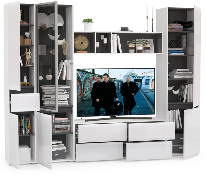 Сидней Комплектация № 025, корпус белый/чёрный/фасады МДФ белый глянец