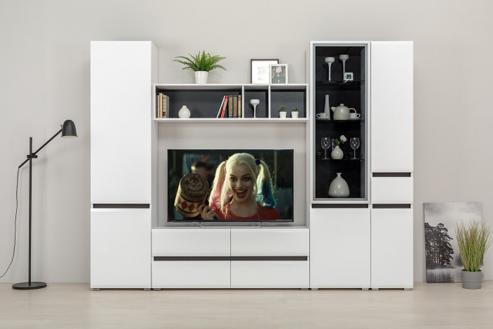 Сидней Комплектация № 025, корпус белый/чёрный/фасады МДФ белый глянец