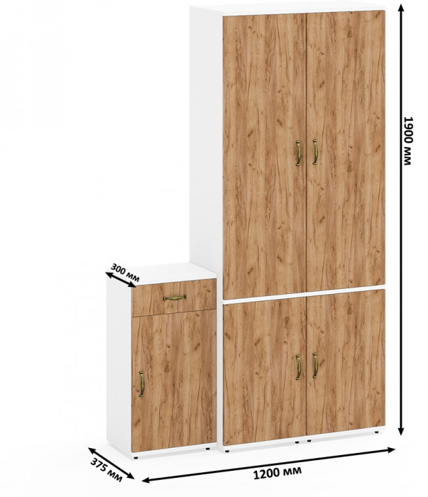 Лидер-8 Пенал МД 22Б + Пенал МД 22Б + Тумба МД 3.15, белый шагрень/крафт золото