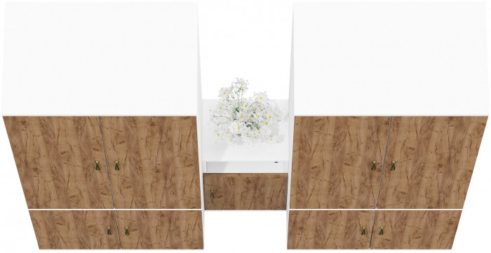 Лидер-8 Шкаф МД 19Б + Шкаф МД 19Б + Тумба МД 3.19, белый шагрень/крафт золото