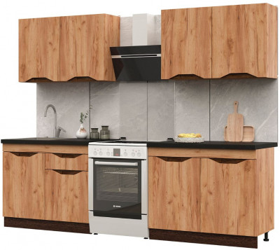 Кухня Паола 2,0 (2000х2160х600) МДФ ВЕНГЕ(тиковое дерево)/ДУБ КРАФТ ЗОЛОТО