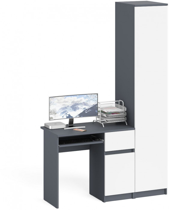 Мори Стол компьютерный МС-1 правый + Пенал МШ400.1, цвет графит/белый, ШхГхВ 130,4х50,4х209,6 см., выдвижной ящик справа, НЕ универсальная сборка