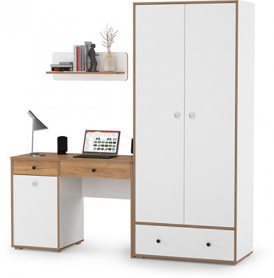 Вуди Компоновка № 18, цвет белый премиум/дуб крафт золотой, ШхГхВ 196х52,7х205 см., универсальная сборка