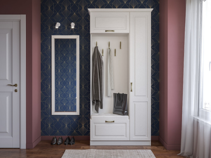 Ливерпуль Шкаф многоцелевого назначения 13.21 + карниз, ясень ваниль/белый