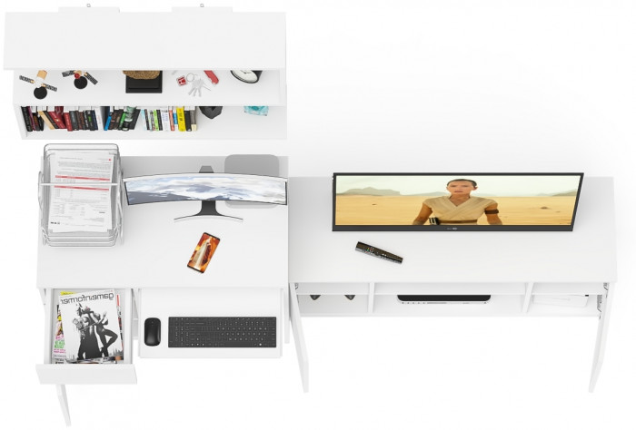 Мори компьютерный стол МС-1 левый + Тумба МТВ1200.1 + Полка 900, белый