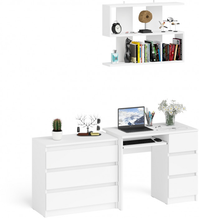 Мори компьютерный стол МС-6 правый + Комод МК800.1 + Полка 900, белый