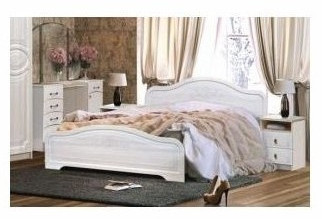 Кэт-6 бодега/сандал Кровать 160 низкий щиток с настилом (Бодега белая / Сандал)