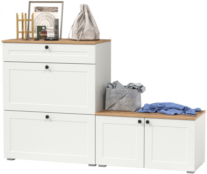 Остин 16.121 Тумба для обуви + 13.257 Тумба, белый шагрень/дуб крафт золотой