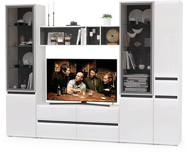 Сидней Комплектация № 026, корпус белый/чёрный/фасады МДФ белый глянец