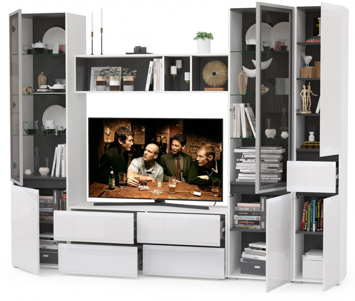 Сидней Комплектация № 026, корпус белый/чёрный/фасады МДФ белый глянец