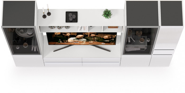 Сидней Комплектация № 026, корпус белый/чёрный/фасады МДФ белый глянец