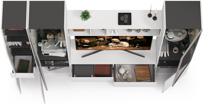 Сидней Комплектация № 026, корпус белый/чёрный/фасады МДФ белый глянец