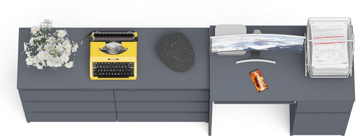 Мори компьютерный стол МС-1 правый + Комод МК1200.6, графит