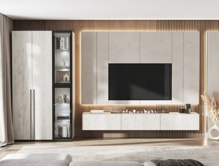 Норд Гостиная, Дуб крафт белый/Дуб крафт белый