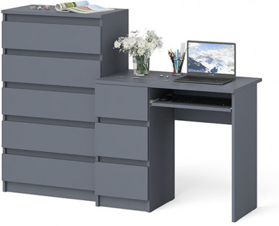 Мори компьютерный стол МС-6 левый + Комод МК700.5, графит