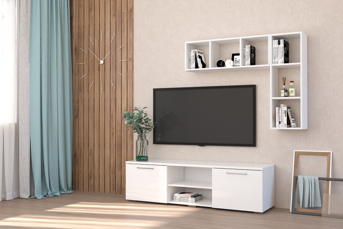 Тумба ТВ 1500, Белый/Белый Глянец