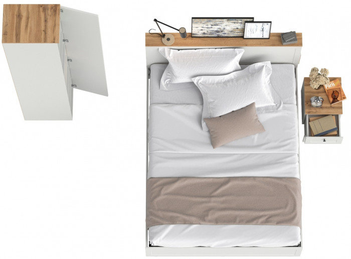 Остин 11.53 Кровать + ортопед + 13.225 Шкаф-пенал + 16.152 Тумба прикроватная, белый шагрень/дуб крафт золотой