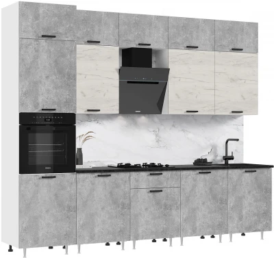 Кухня Рио NEW ЛДСП 3,0м/1080м (490), Компановка №3/1, Бетон светлый/Крафт белый