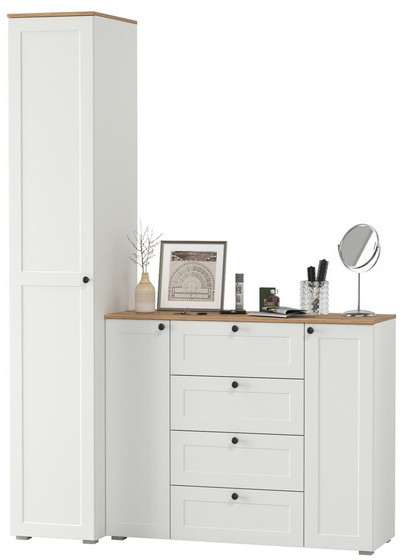 Остин Прихожая 09, цвет белый шагрень/дуб крафт золотой, ШхГхВ 160х54,3х229,6 см., универсальная сборка