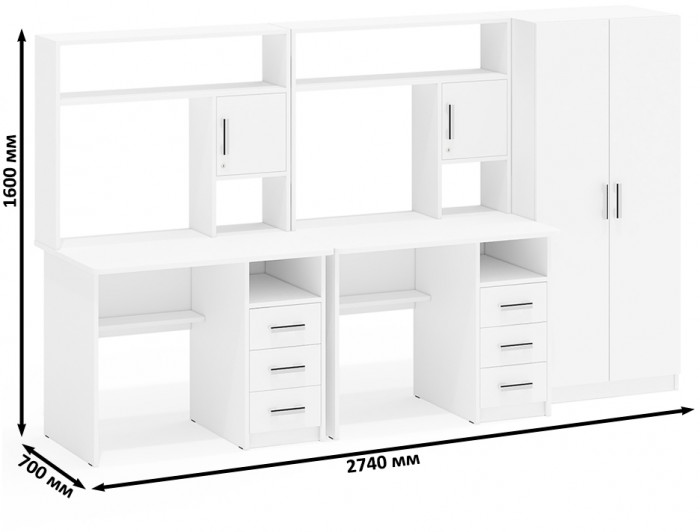 С-МД-СК9 Компоновка № 05, цвет белый шагрень, ШхГхВ 274х70х160 см., НЕ универсальная сборка