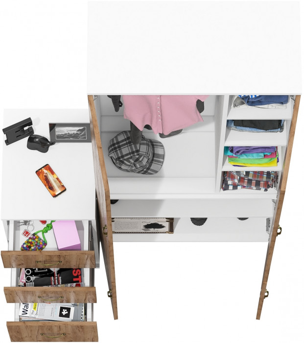 Лидер-8 Шкаф МД 20Б + Тумба МД 3.16, цвет белый шагрень/крафт золото, ШхГхВ 120х50х190 см., НЕ универсальная сборка