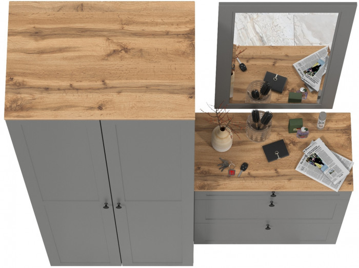 Остин Прихожая 16, цвет серый графит/дуб крафт золотой, ШхГхВ 160х54,3х229,6 см., универсальная сборка