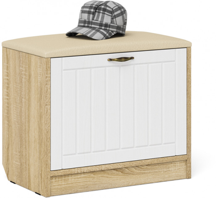 Прихожая П-6 Компоновка № 10, цвет дуб сонома/фасады МДФ белое дерево фрезеровка прованс, ШхГхВ 120х50х210 см., универсальная сборка