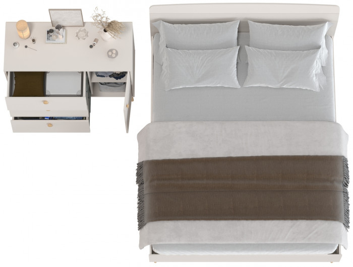 Афина Спальня Кровать 1600 + Комод, кашемир серый