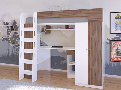 Кровать чердак Астра 10 Белый/Орех
