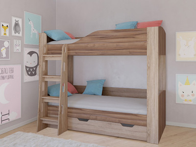 Кровать двухъярусная АСТРА 2 Сонома/Орех с ящиком