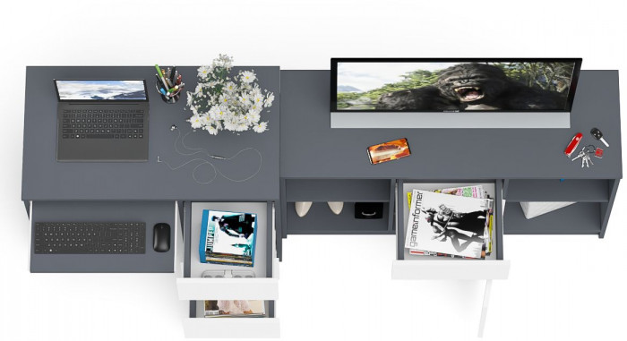 Мори компьютерный стол МС-6 правый + Тумба МТВ1204.1, графит/белый