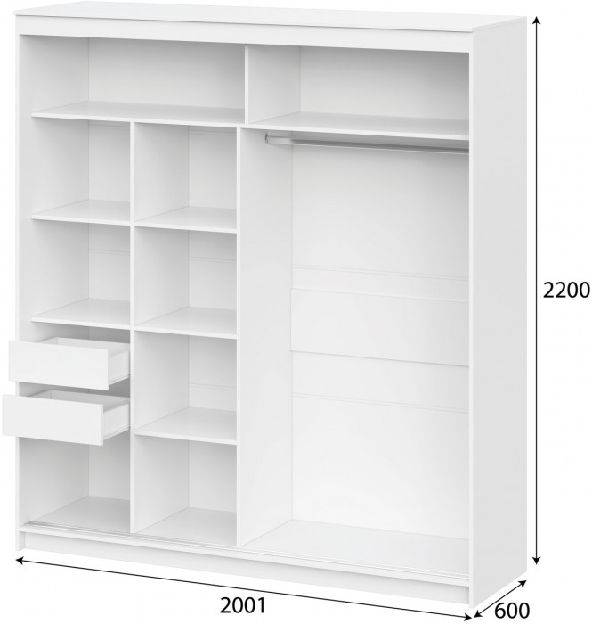 Шкаф-купе "ШКП 3" (2,0) Серия 2 Белый текстурный
