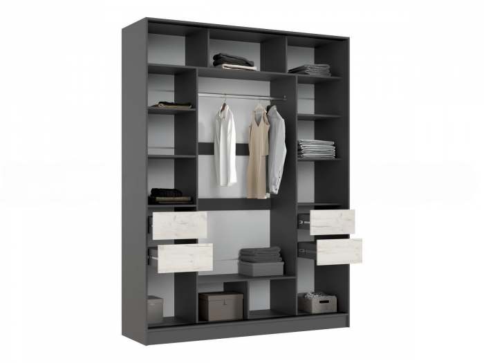 Роджина Шкаф-купе 1800 графит/дуб крафт белый