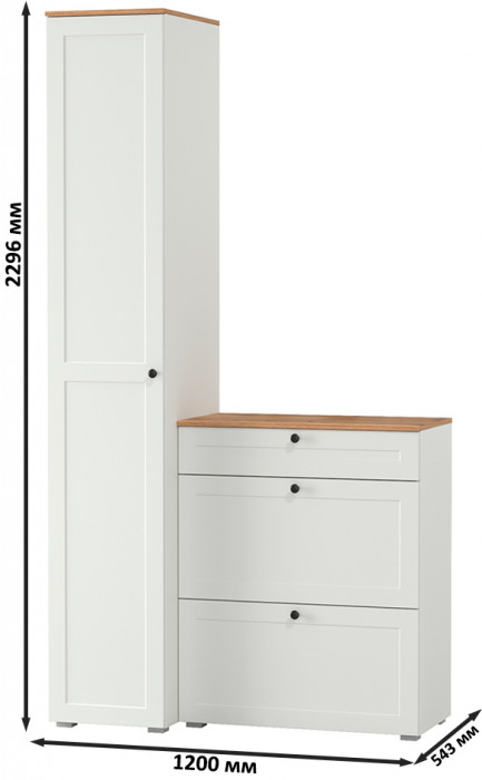 Остин Прихожая 10, цвет белый шагрень/дуб крафт золотой, ШхГхВ 120х54,3х229,6 см., универсальная сборка