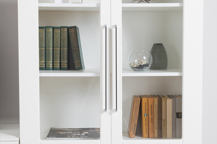 Валенсия Гостиная № 099, цвет ЛДСП белый шагрень/МДФ белый шагрень, ШхГхВ 272,3х38,4х225,2 см., ниша для ТВ 133х38х90 см., универсальная сборка