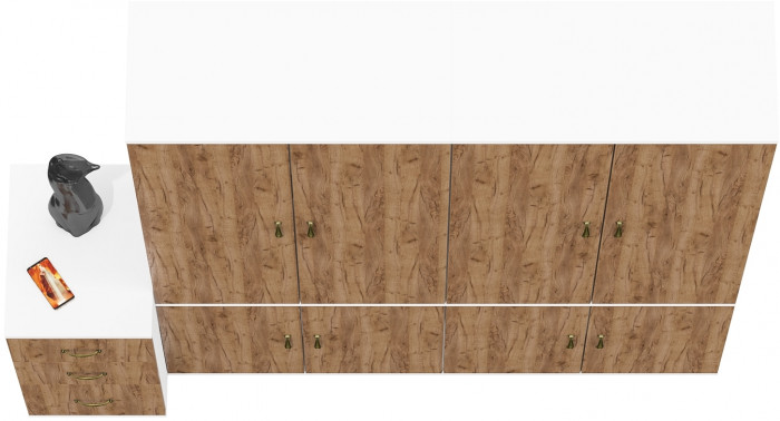 Лидер-8 Шкаф МД 20Б + Шкаф МД 20Б + Тумба МД 3.16, белый шагрень/крафт золото