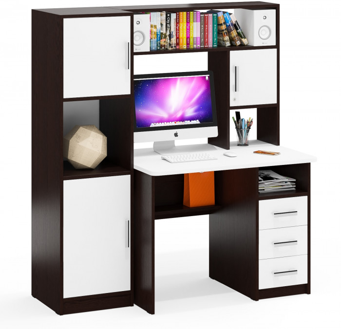 Стол компьютерный С-МД-СК9+Пенал С-МД-СК9П, цвет венге/белый шагрень, ШхГхВ 145х70х160 см., НЕ универсальная сборка