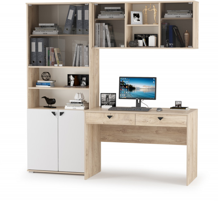 КР100 Бостон № 25, цвет дуб эндгрейн элегантный/фасады МДФ милк рикамо софт, 13.156+12.69+10.51, ШхГхВ 192х57,2х194,4 см., универсальная сборка