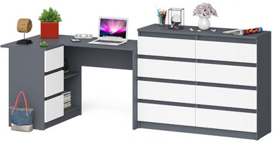 Мори компьютерный стол МС-16 левый + Комод МК1200.8, графит/белый
