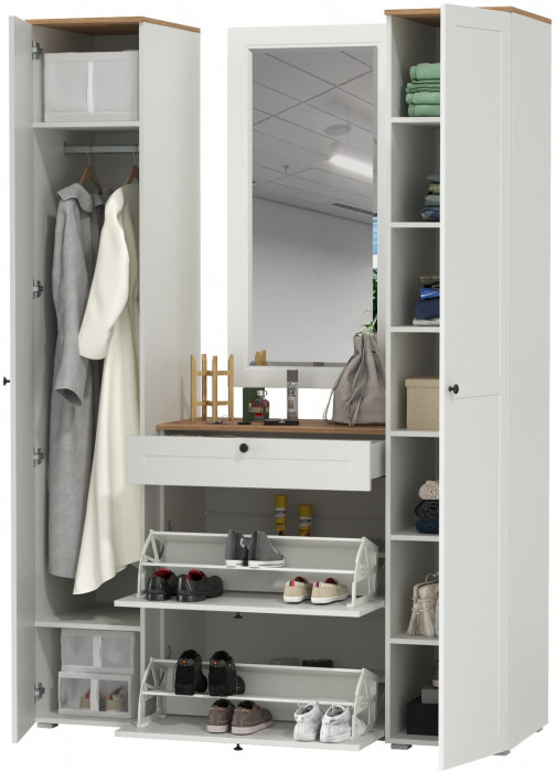 Остин Прихожая 34, белый шагрень/дуб крафт золотой