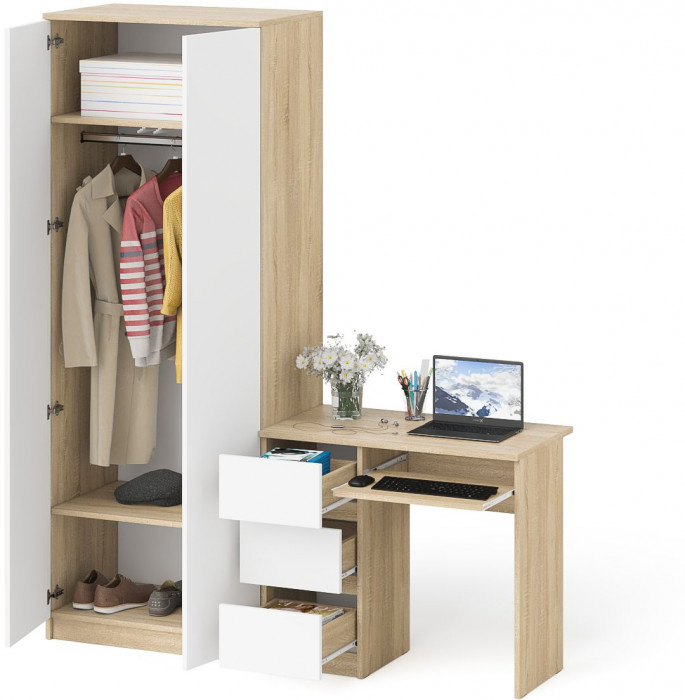 Мори Стол компьютерный МС-6 левый + Шкаф МШ800.1, цвет дуб сонома/белый, ШхГхВ 170,4х50,4х209,6 см., выдвижные ящики слева, НЕ универсальная сборка