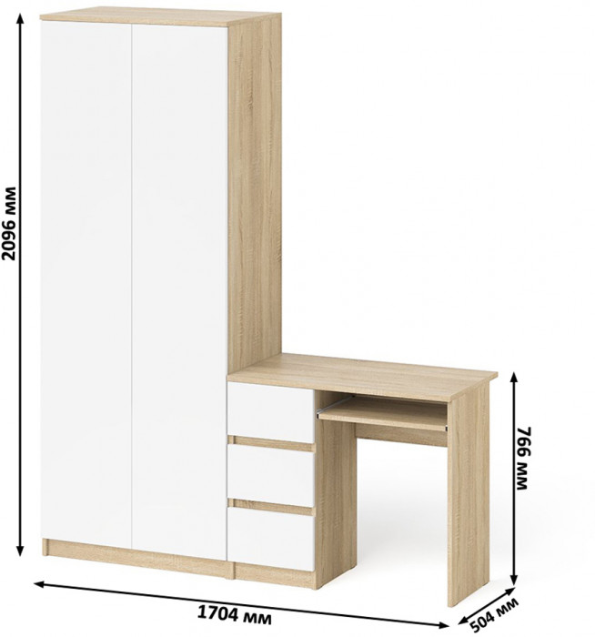 Мори Стол компьютерный МС-6 левый + Шкаф МШ800.1, цвет дуб сонома/белый, ШхГхВ 170,4х50,4х209,6 см., выдвижные ящики слева, НЕ универсальная сборка