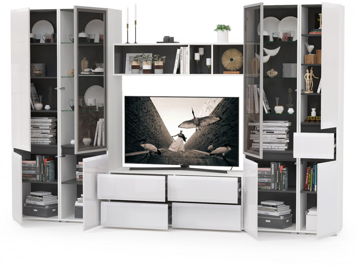 Сидней Комплектация № 028, корпус белый/чёрный/фасады МДФ белый глянец