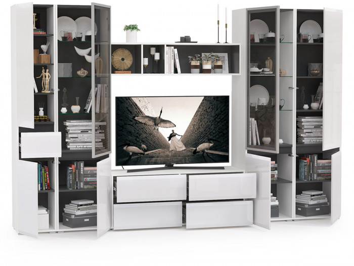 Сидней Комплектация № 028, корпус белый/чёрный/фасады МДФ белый глянец