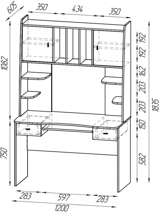 Стол рабочий 6-0604дкс/граф Бета, дуб крафт серый/графит